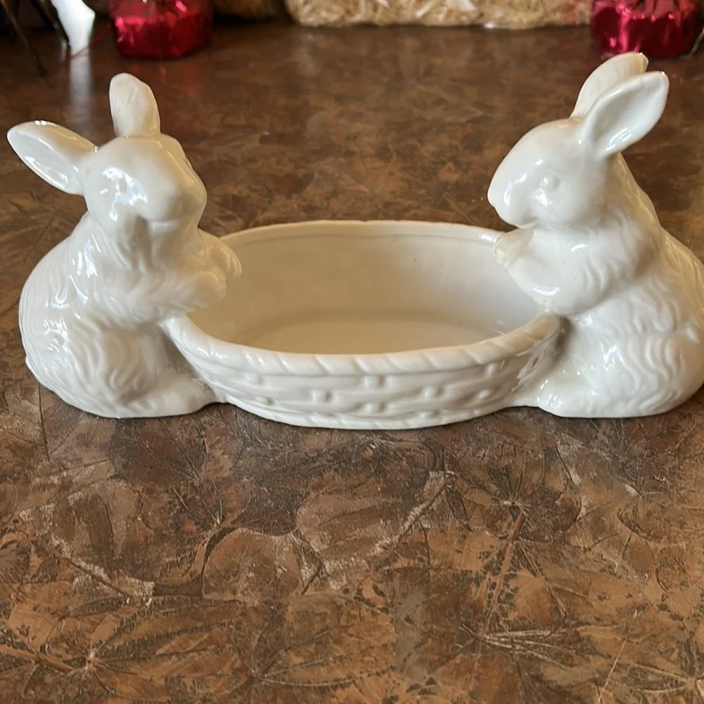 RAZ White Easter Candy Dish With Bunnies